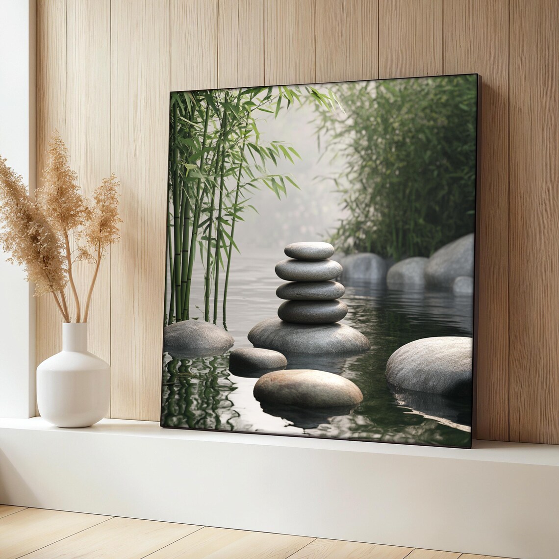 Zen Garden Painting, Bamboo And Stones Art Print
