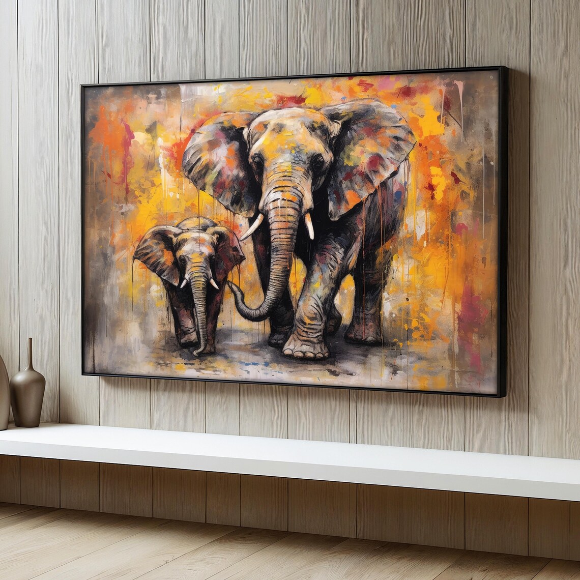 Elephant Painting, Mother And Baby Safari Animal Decor