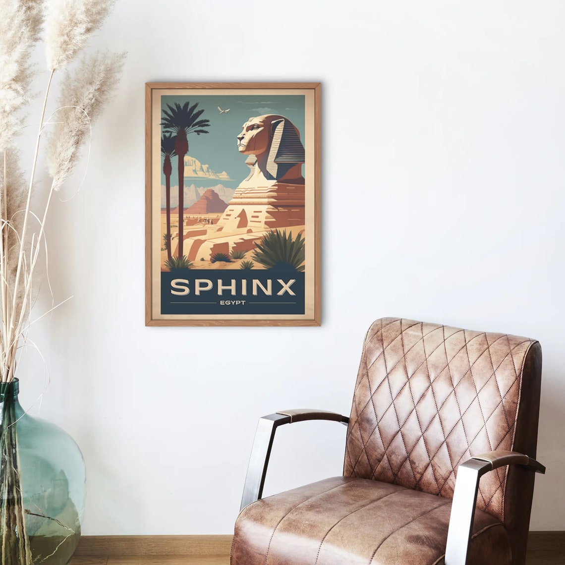 Giza Egypt Sphinx Palm Trees Sunlit Desert Vintage Travel Poster - Image 3
