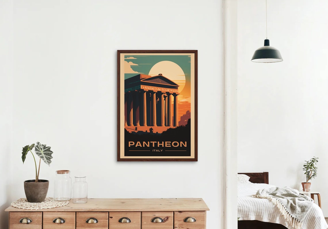 Rome Italy Pantheon Temple Sunset Columns Vintage Travel Poster - Image 2