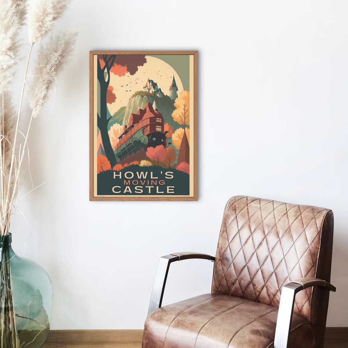 Howl's Moving Castle Retro Vintage Travel Poster Autumn Moonlight Art - Image 3