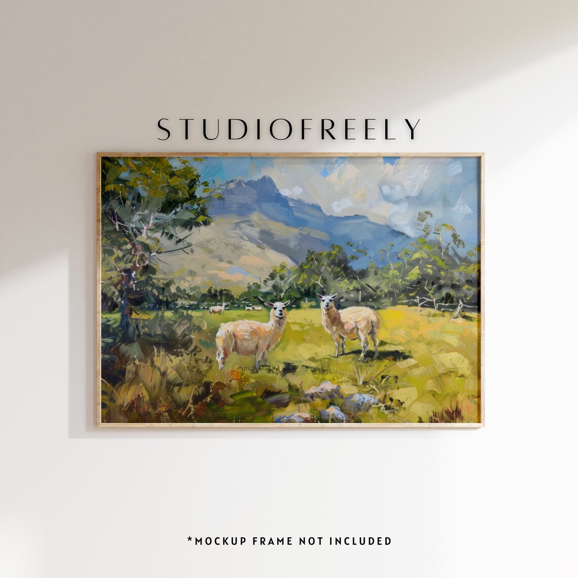 Sheep in Green Mountain Pasture Impressionist Farm Animal Painting Poster