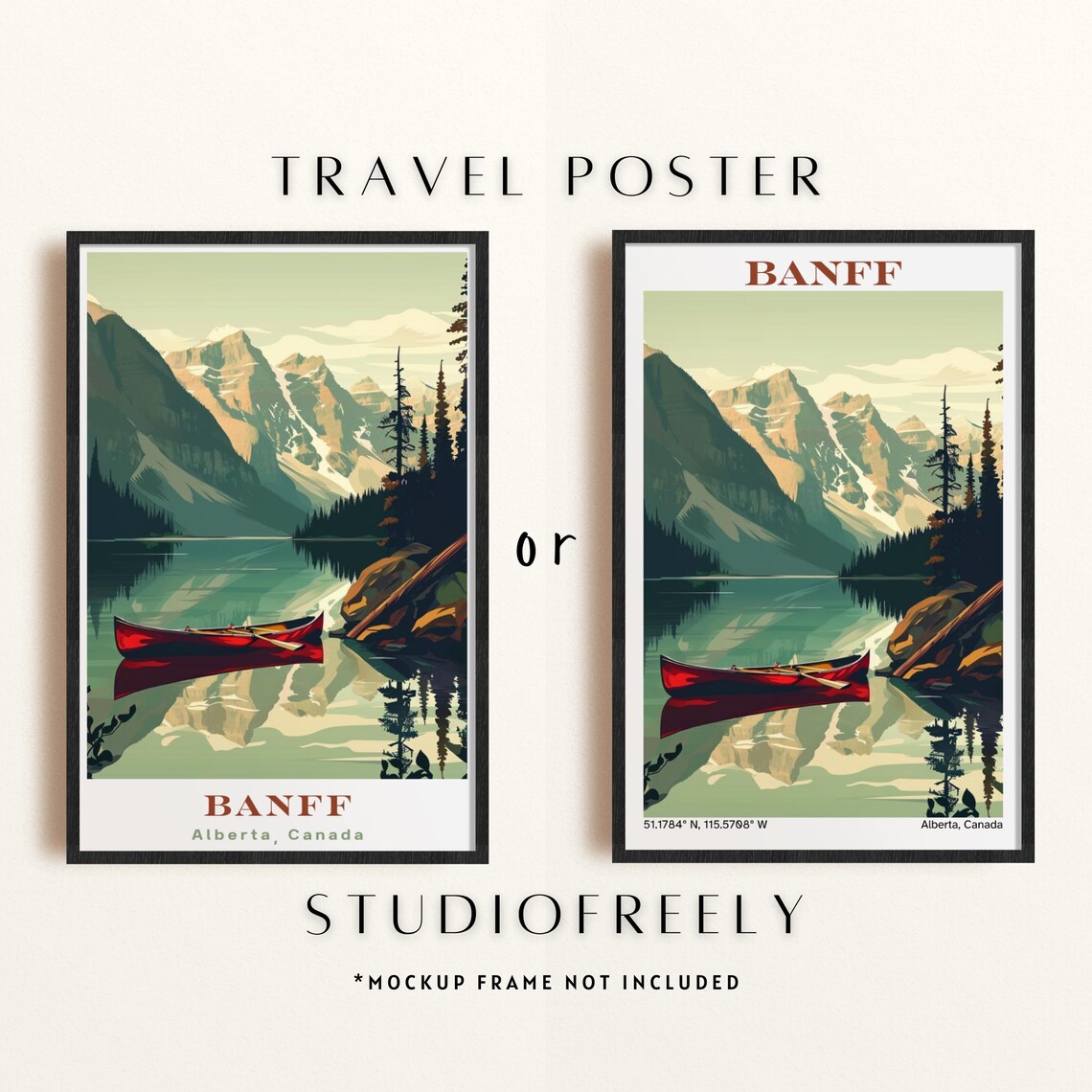 Banff Moraine Lake Print Vintage Style Travel Poster File