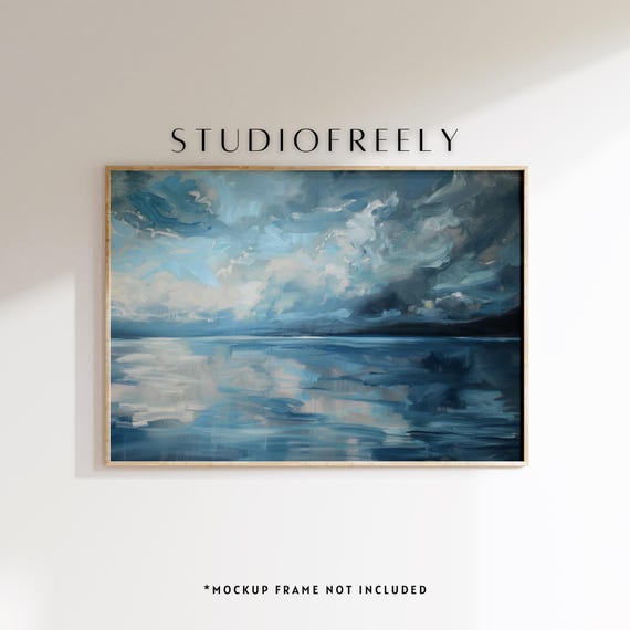 Abstract Sea And Sky Oil Painting Minimalist Dark Blue Art File