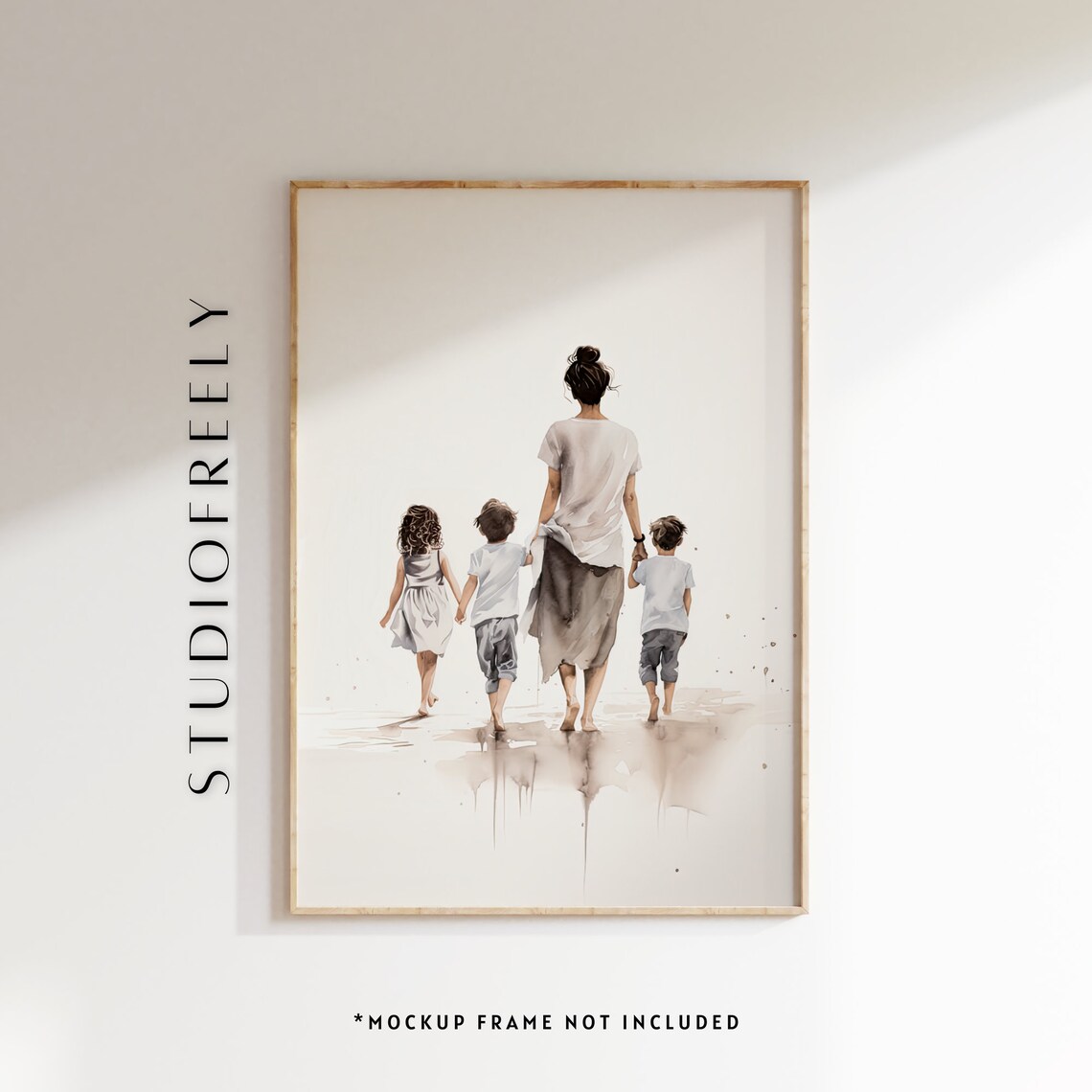 Minimalist Watercolor Family Portrait, Instant Mom