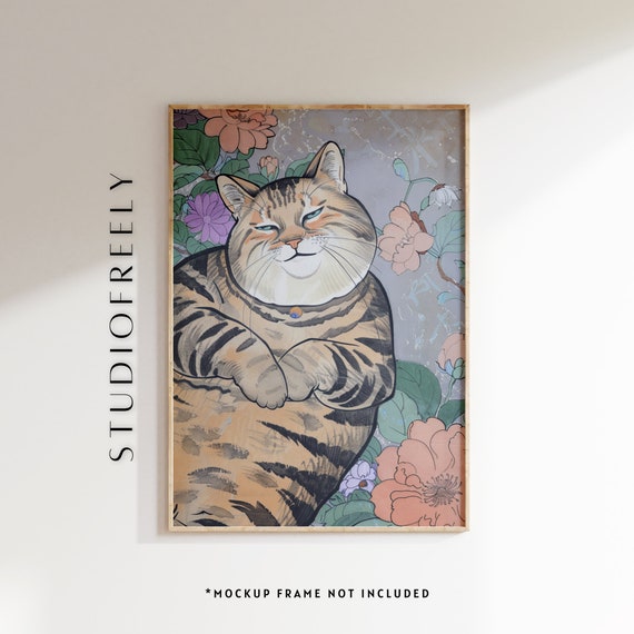 Tabby Cat Ukiyoe Painting Smiling Art Print File