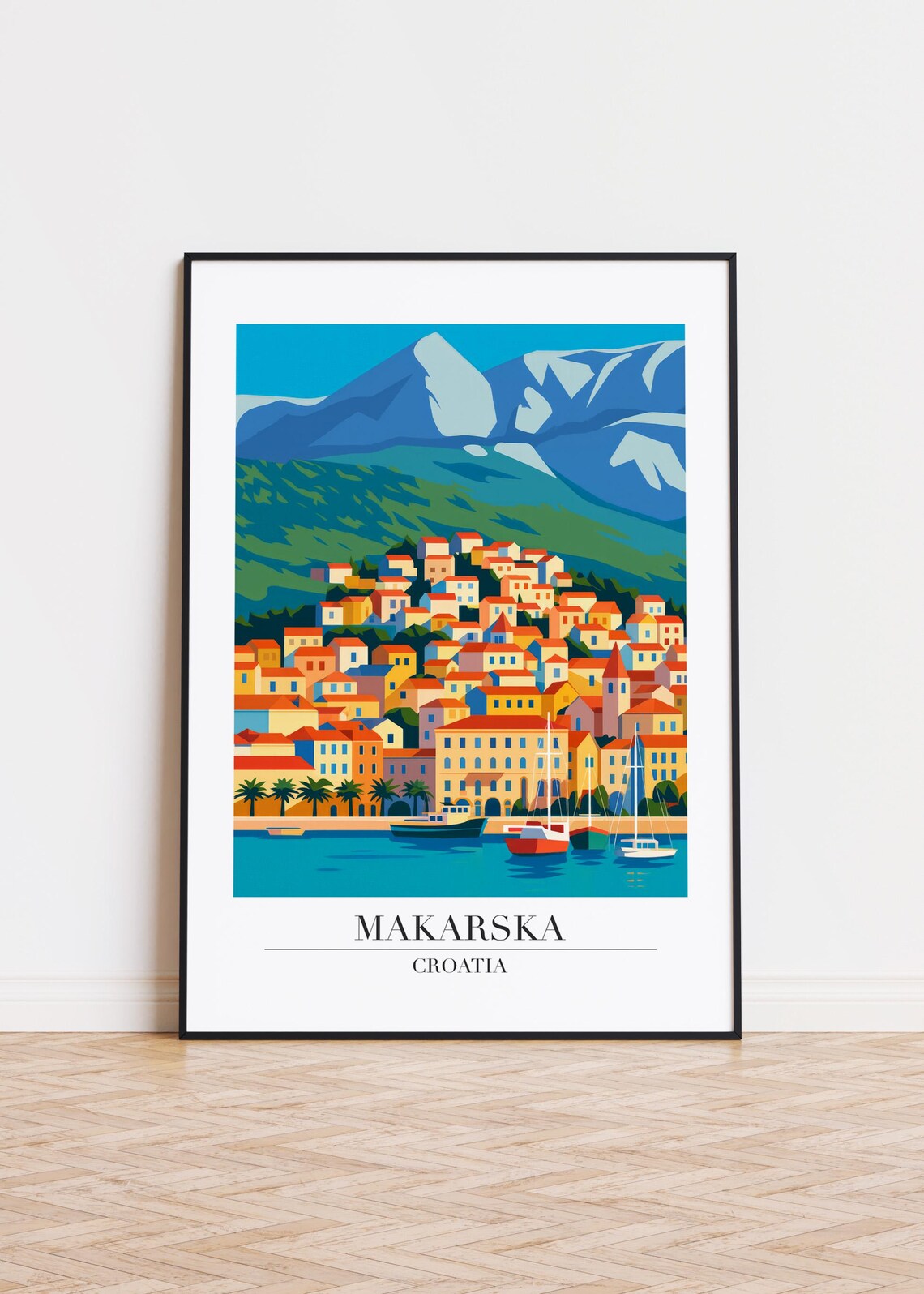 Makarska Croatia Harbor Waterfront Mountain View Travel Poster