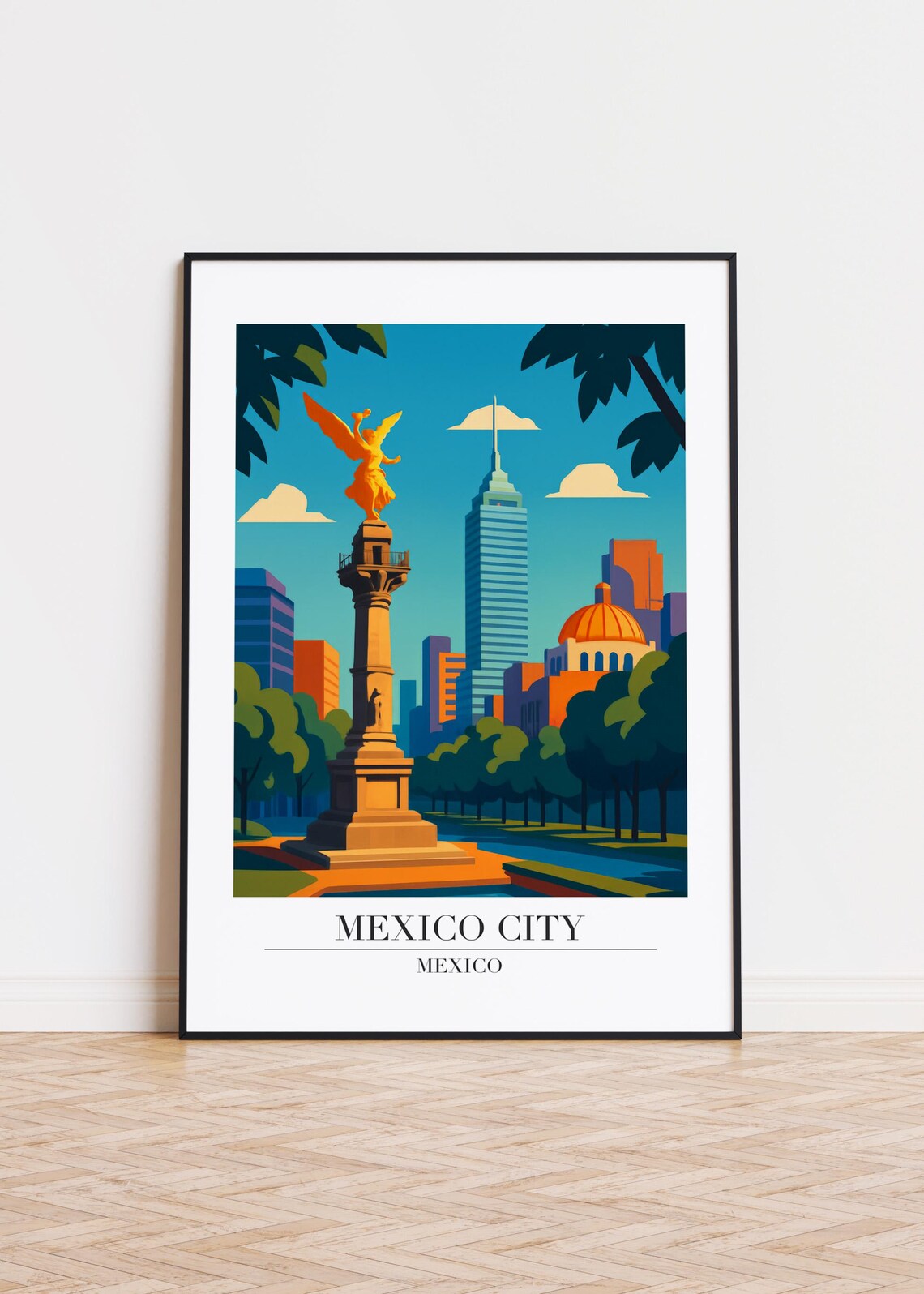 Mexico City Angel of Independence Skyline Graphic Travel Poster
