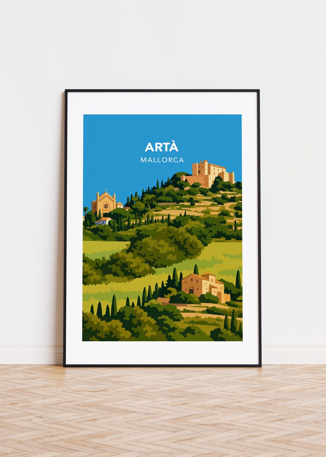 Arta Mallorca Castle Hill Town Modern Spanish Travel Poster Art