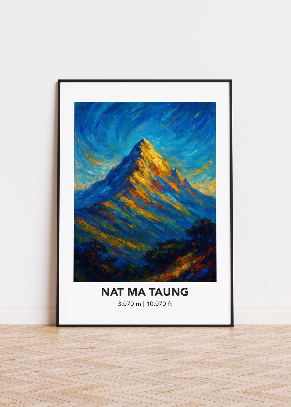Nat Ma Taung Golden Peak Swirling Blue Sky Impressionist Art Print