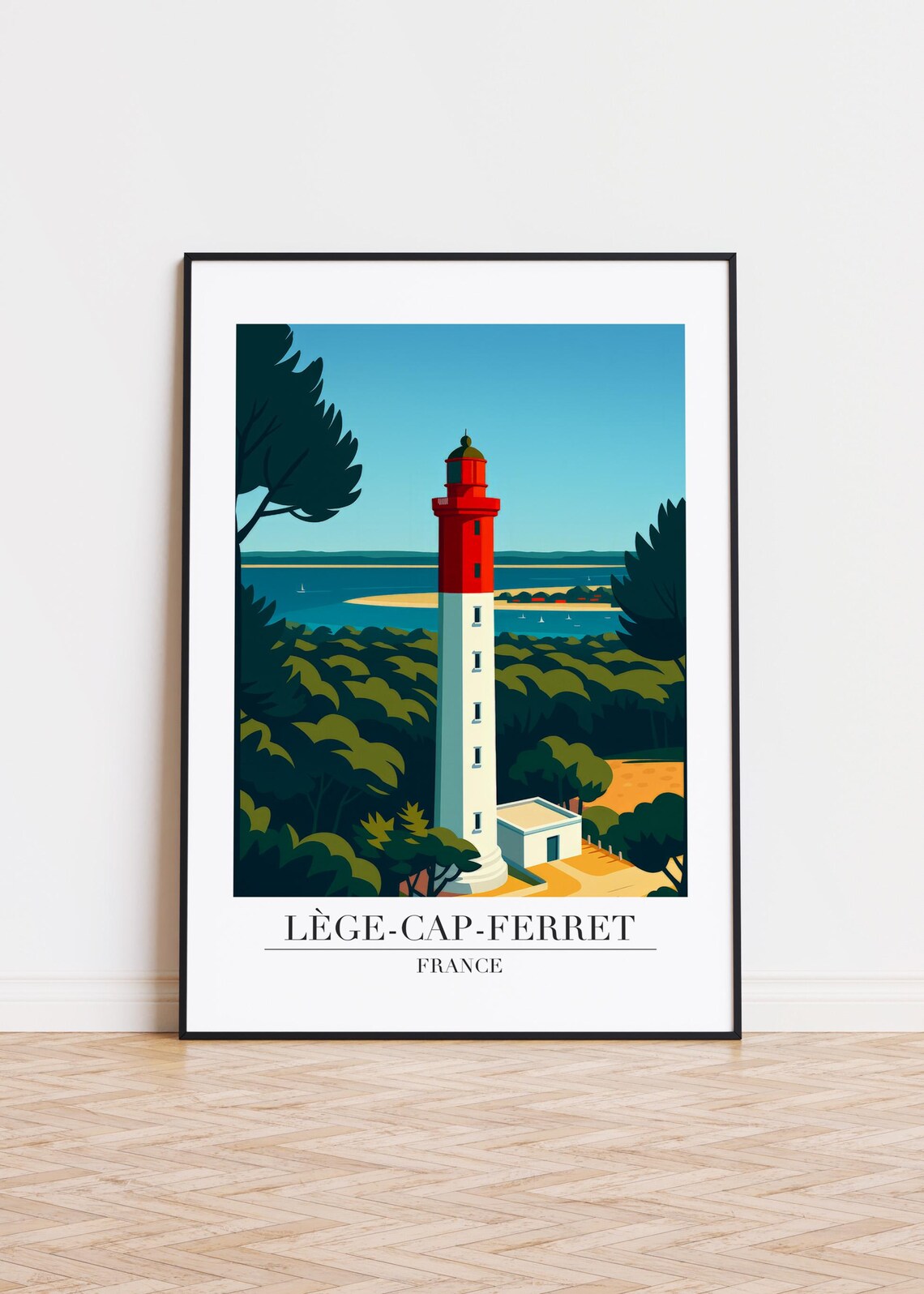Lege Cap Ferret France Lighthouse Bay Retro Coastal Travel Poster