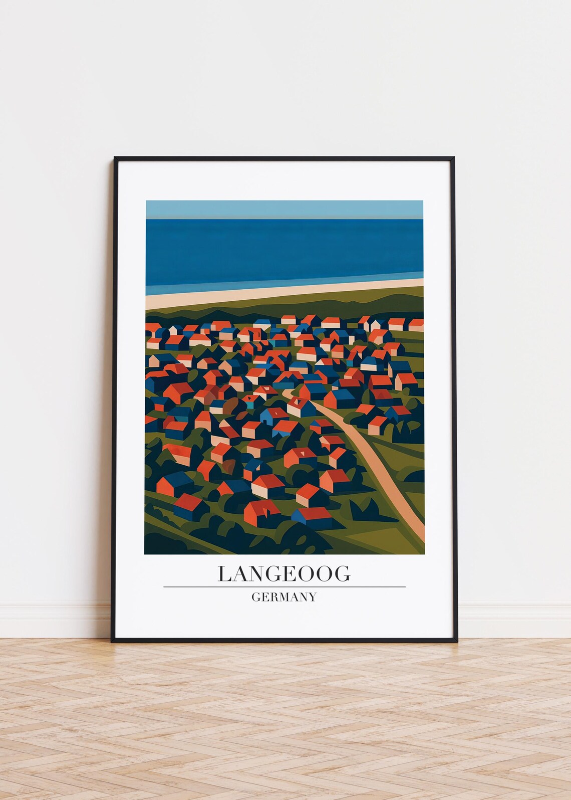 Langeoog Germany Colorful Aerial Seaside Village Travel Poster