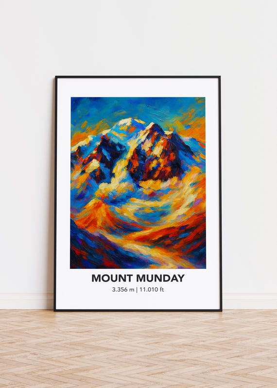 Mount Munday Mountain Art Print Modern Oil Painting Style Poster