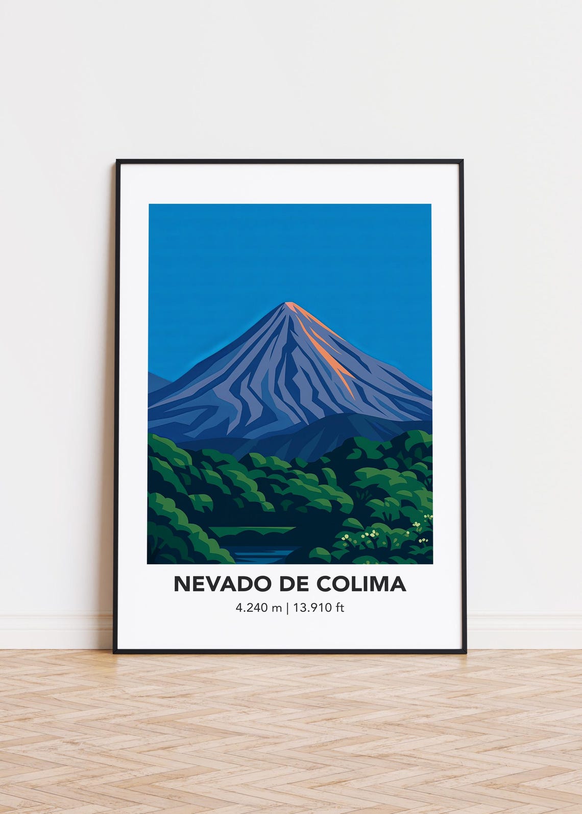 Nevado de Colima Volcano Blue Peak Jungle Mountain Travel Poster