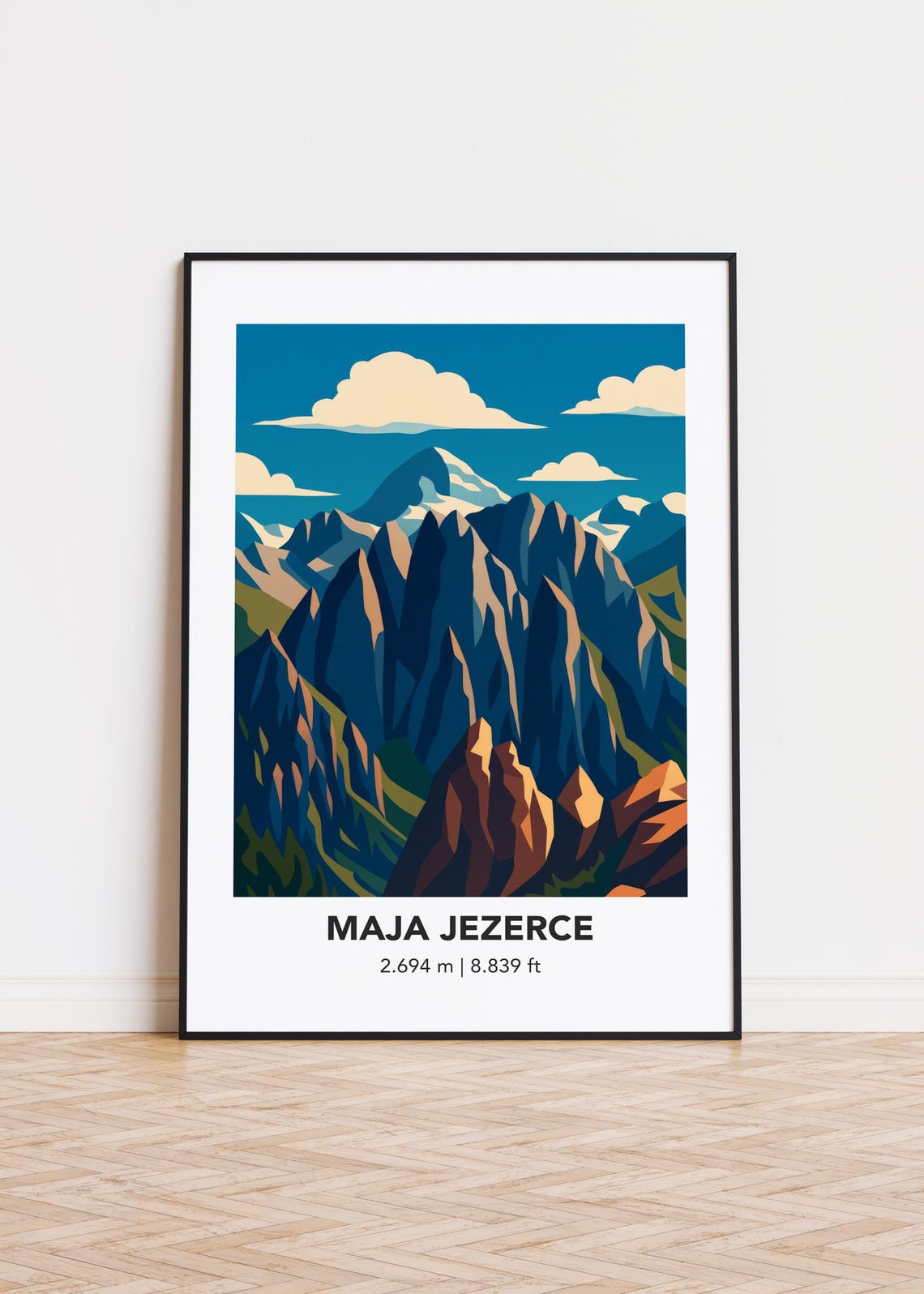 Maja Jezerce Minimalist Mountain Poster With Elevation Detail 2694m