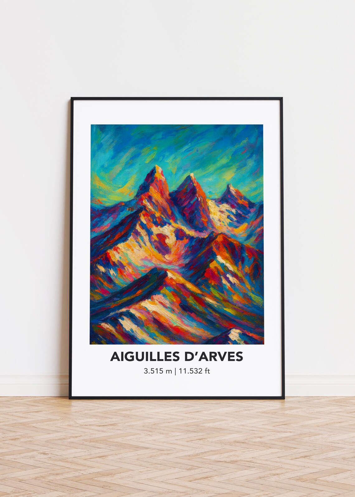 Aiguilles Darves French Alps Colorful Mountain Oil Style Poster