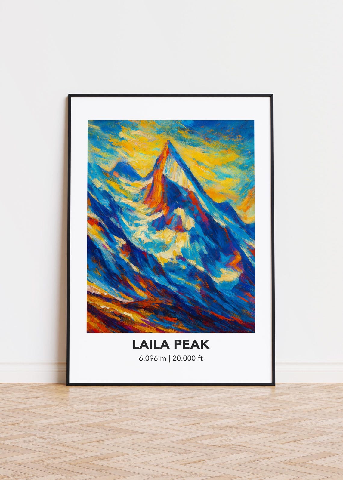 Laila Peak Sharp Summit Golden Sky Oil Style Mountain Travel Poster