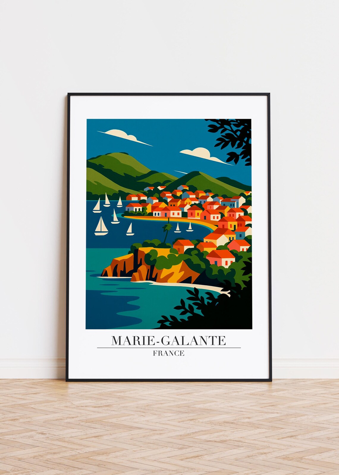 Marie Galante France Caribbean Coastal Town Sailboats Poster