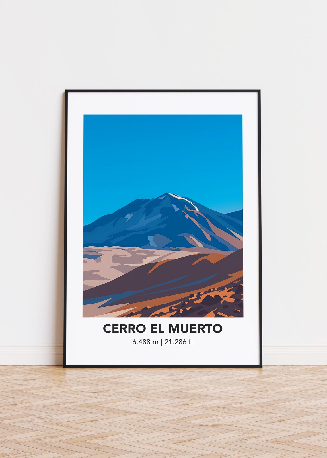 Cerro El Muerto Desert Mountain Peak Bold Blue Sky Travel Poster