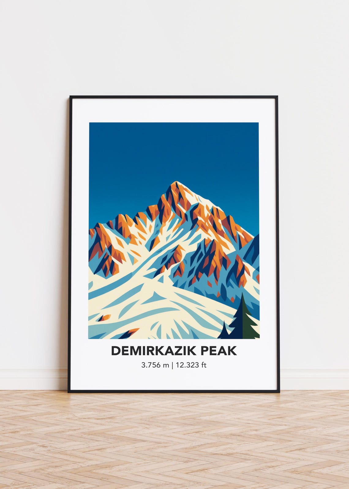 Demirkazik Peak Minimalist Mountain Illustration Snow Art Poster