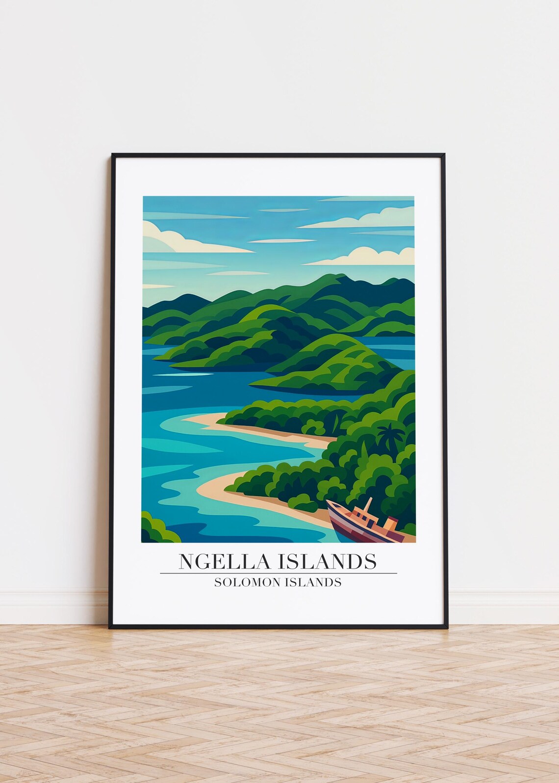 Ngella Islands Solomon Islands Turquoise Bay Boat Travel Poster