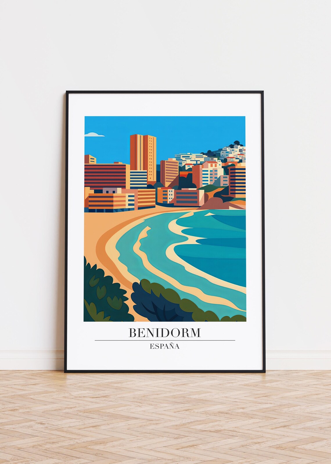 Benidorm Spain High Rise Skyline Beach Modern Travel Art Poster