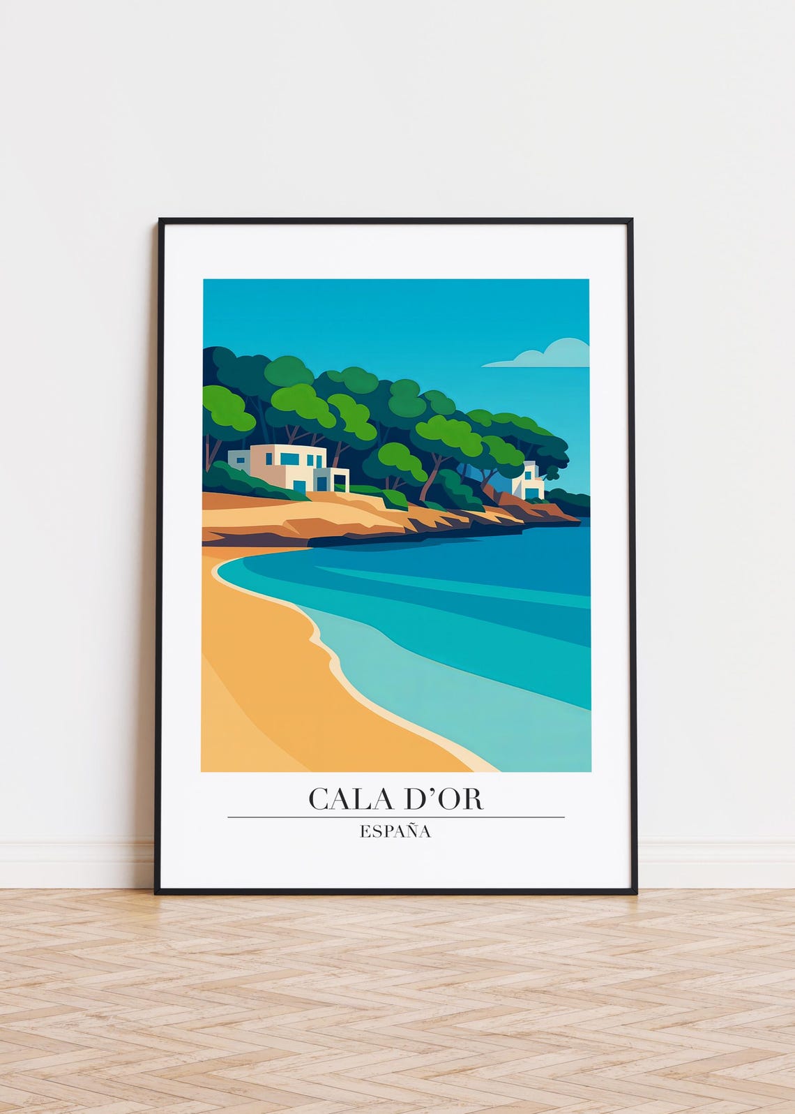 Cala d'Or Spain Pine Tree Shoreline Sandy Cove Travel Poster