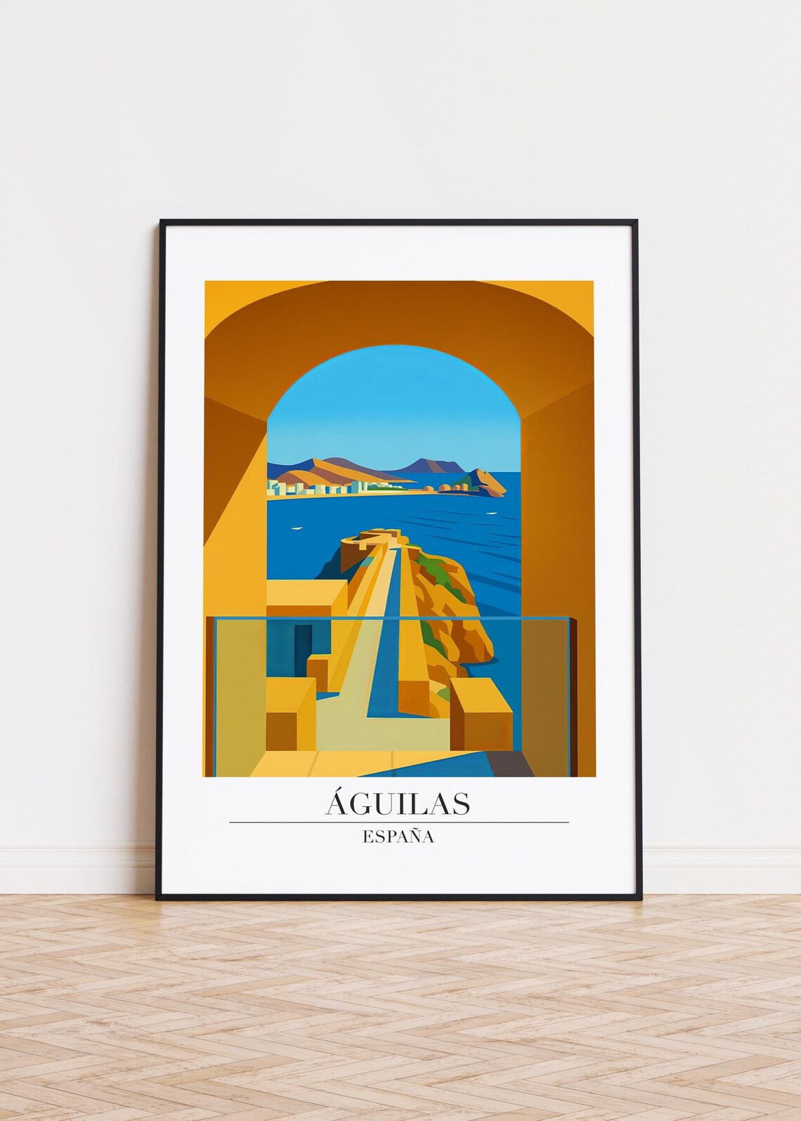 Aguilas Spain Stone Archway Sea Fortress Modern Travel Poster Artwork