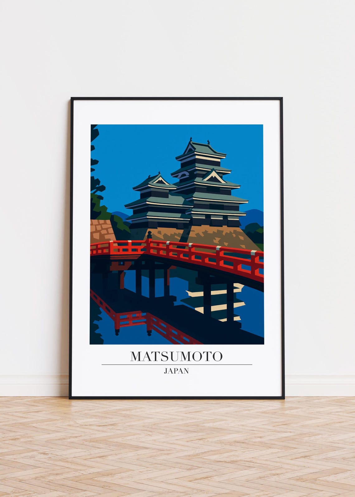 Matsumoto Japan Castle Red Bridge Water Reflection Art Poster