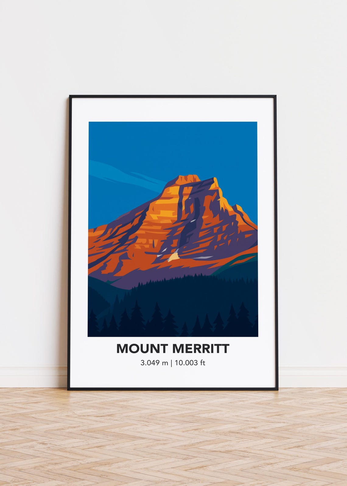 Mount Merritt 3.049 m Sunset Summit Pine Forest Vintage Art Poster