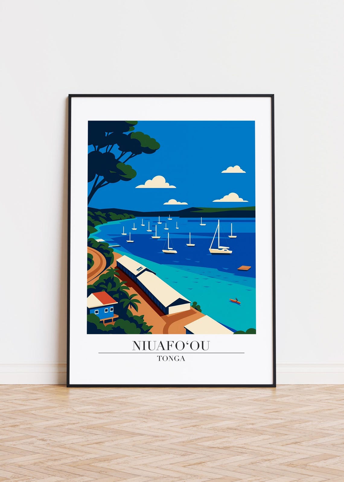 Niuafoou Tonga Harbor Sailboats Blue Bay Coastal Travel Poster