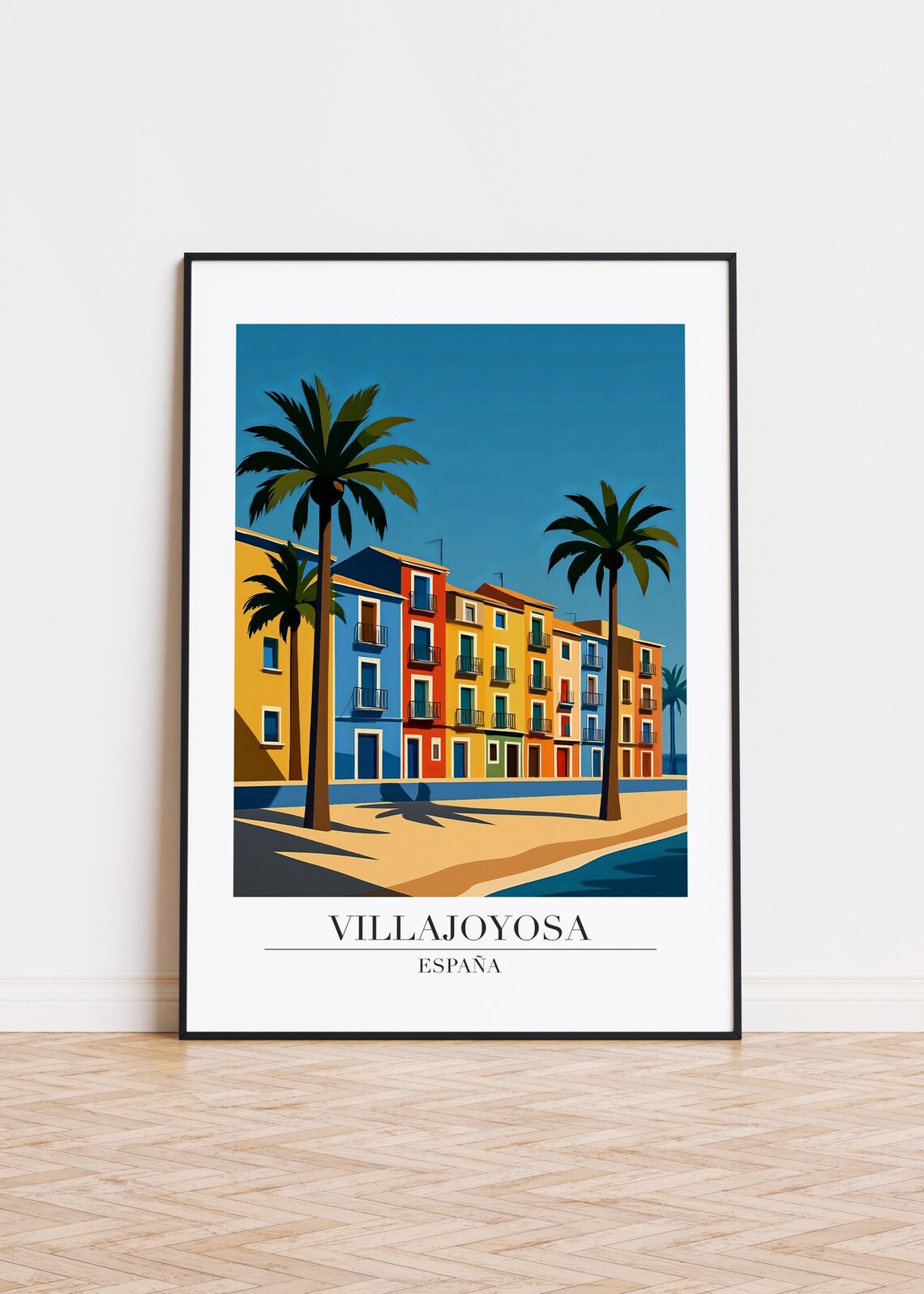 Villajoyosa Spain Colorful Old Town Beach Modern Travel Poster Artwork