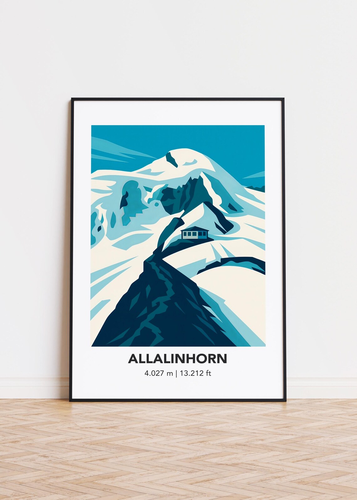 Allalinhorn Mountain Art Print, Swiss Alps Illustration