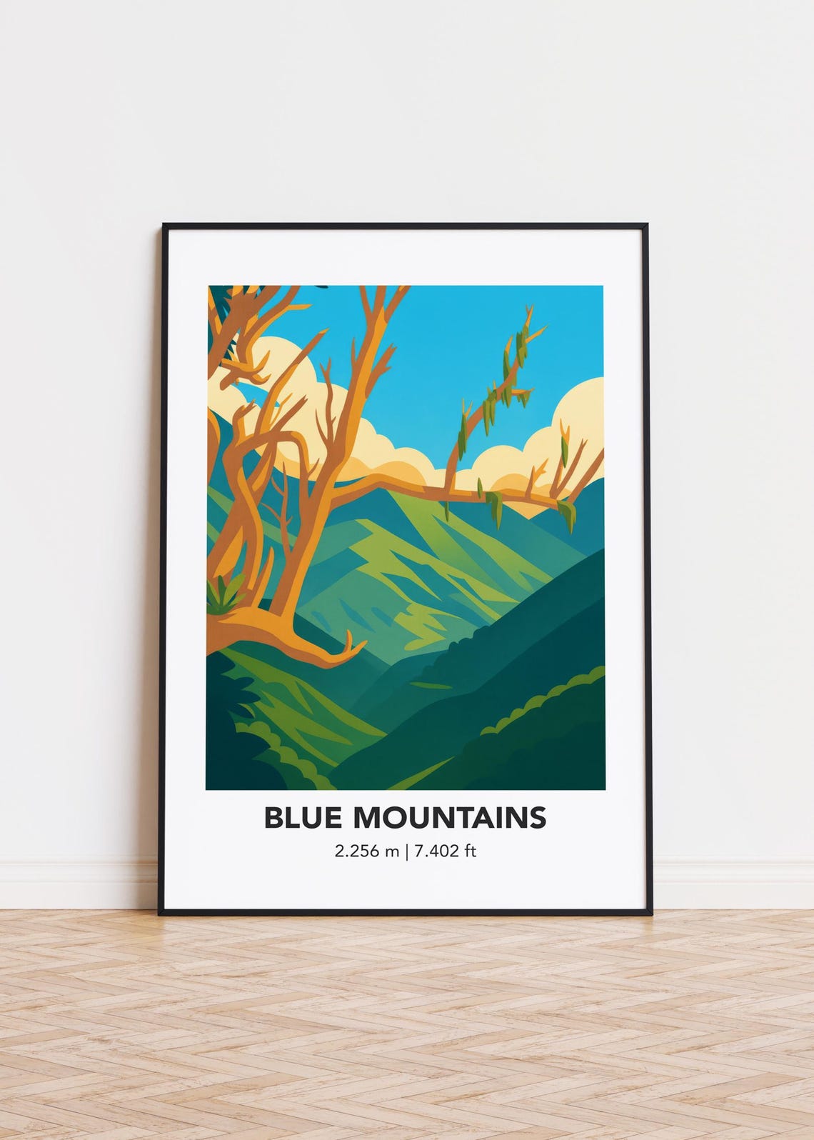 Blue Mountains Print Minimalist Mountain Art Poster