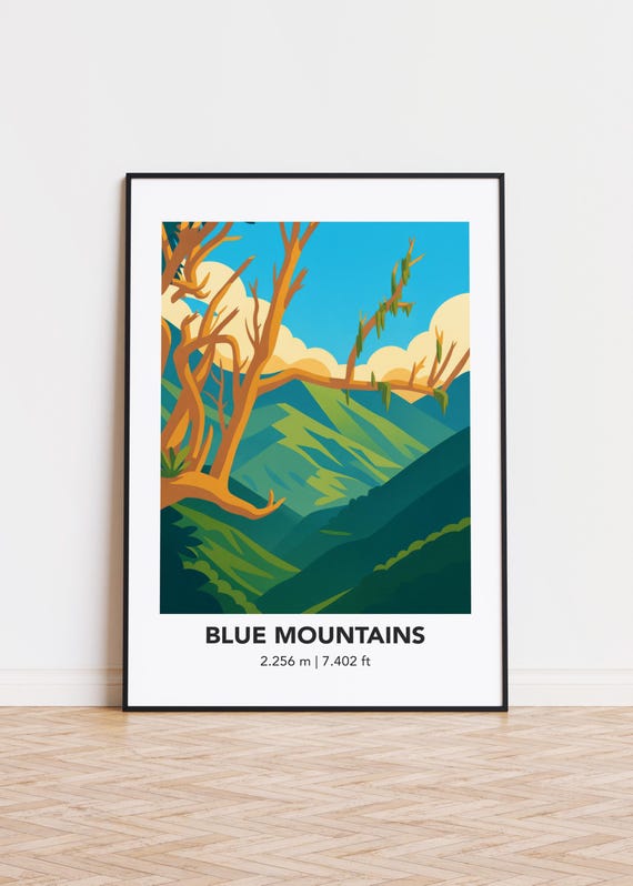 Blue Mountains Print Minimalist Mountain Art Poster