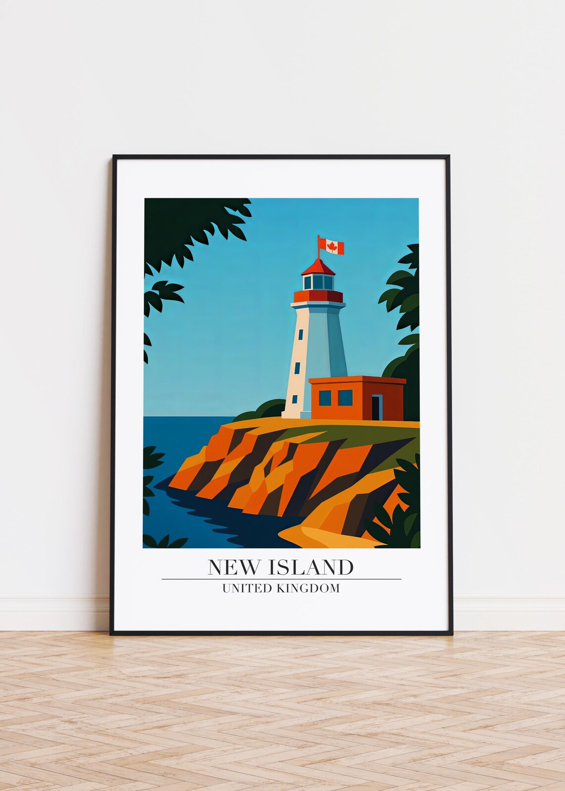 New Island United Kingdom Lighthouse Cliff Ocean View Travel Poster