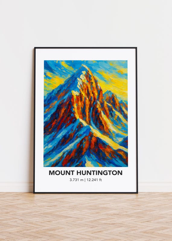 Mount Huntington Poster Mountain Print Modern Oil Painting Style Art