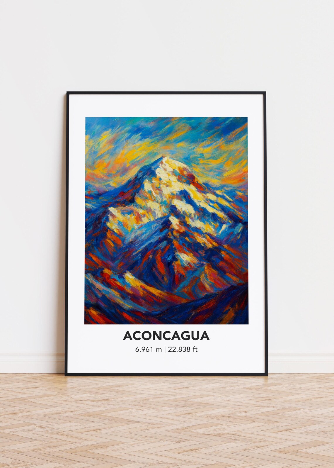 Aconcagua 6.961 m Snowy Summit Peak Oil Painting Style Poster