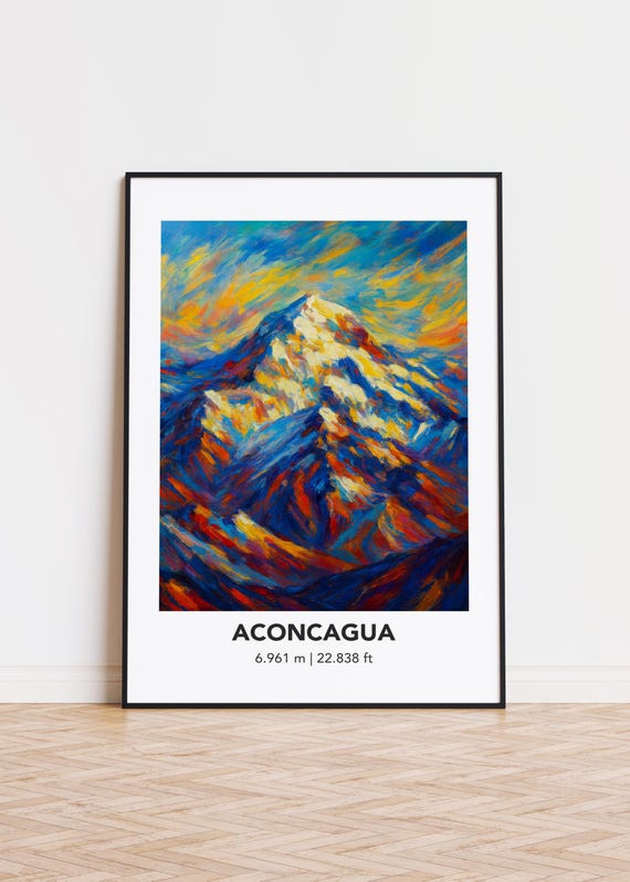 Peak108 Aconcagua Poster Mountain Print Modern Oil Painting Style Art