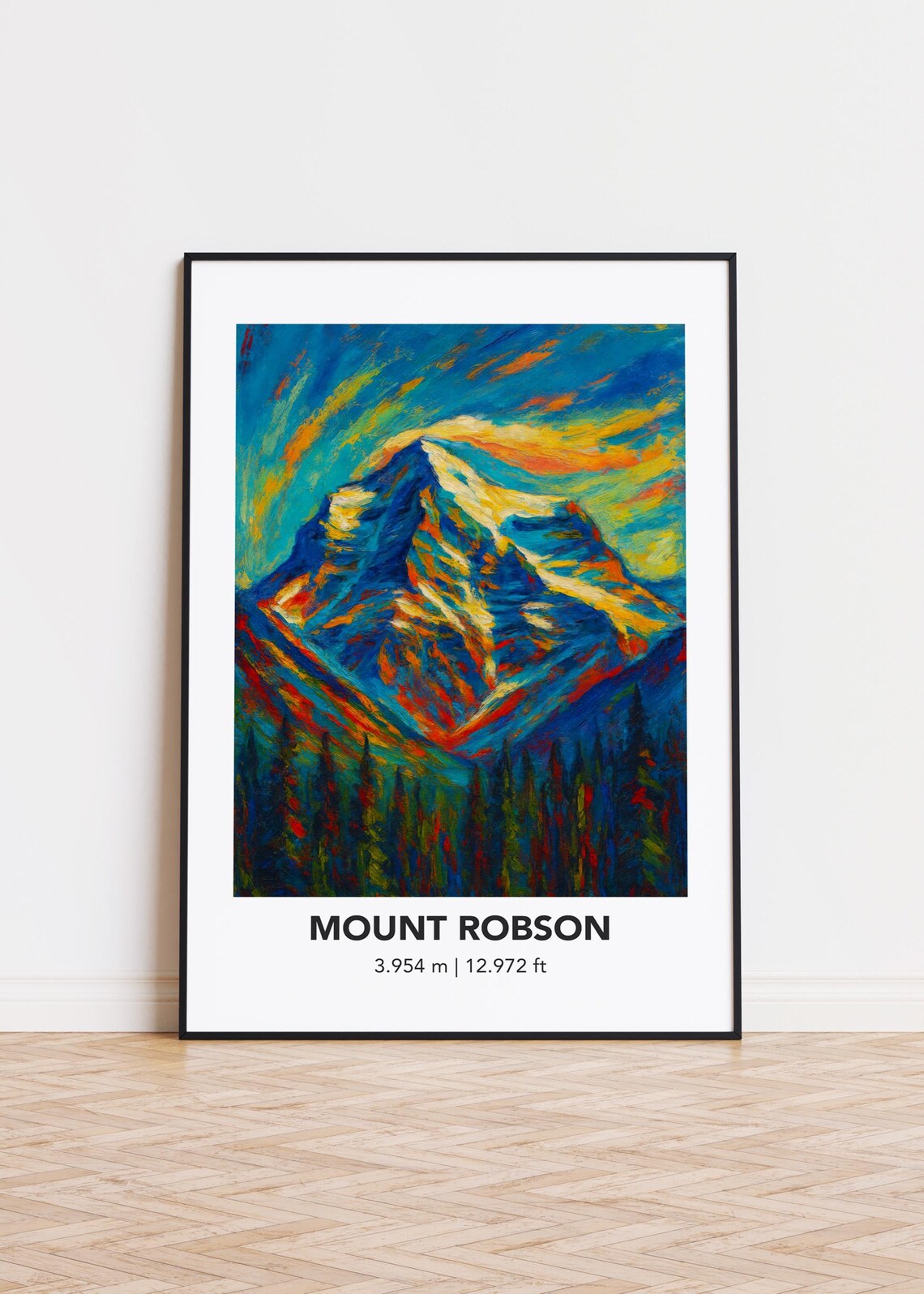 Mount Robson Alpine Peak Colorful Oil Painting Landscape Poster
