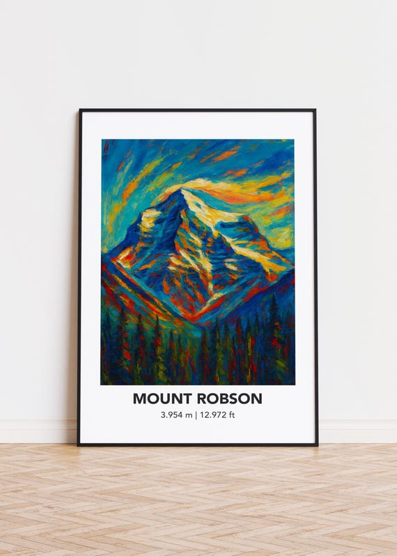 Mount Robson Poster Mountain Print Modern Oil Painting Style Art