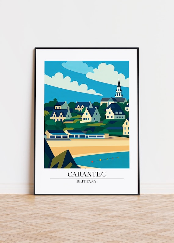 Carantec Brittany France Town Church Beach Cove Travel Poster