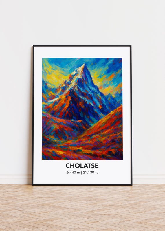 Peak169 Cholatse Poster Mountain Print Modern Oil Painting Style Art