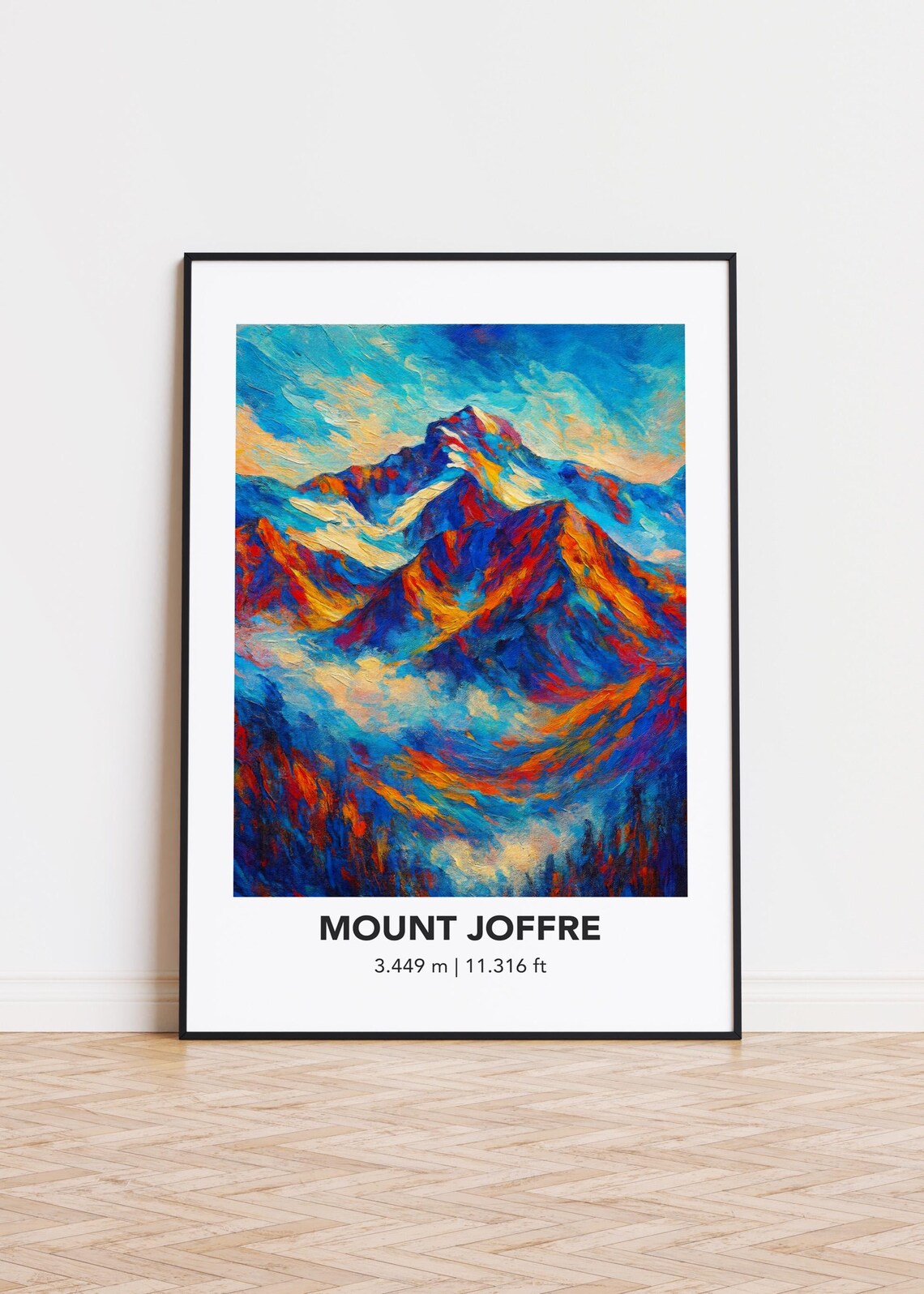 Mount Joffre Vivid Oil Painting Mountain Art with Elevation Details Poster