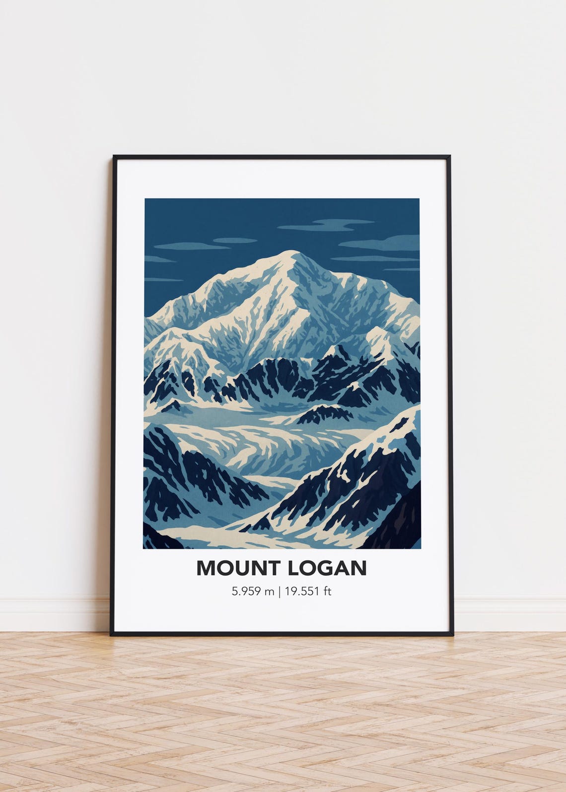 Mount Logan Snowy Glaciers Night Sky Minimalist Elevation Poster