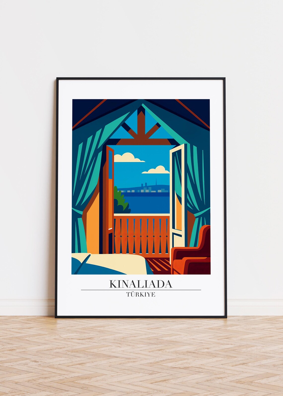 Kinaliada Turkiye Retro Travel Balcony Sea View Window Scene Print