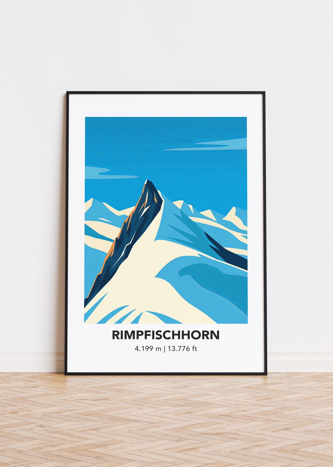 Rimpfischhorn Sharp Snowy Ridge Blue Alpine Minimalist Poster