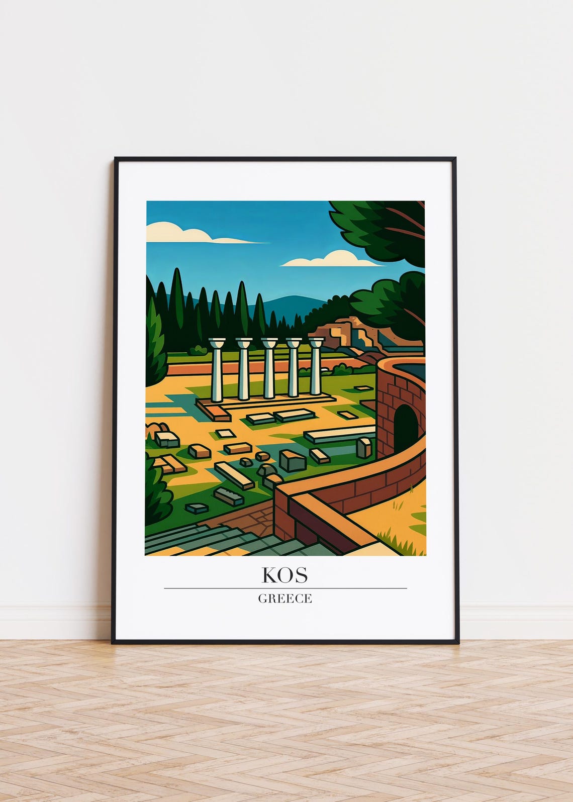Kos Greece Ancient Ruins Stone Columns Historic Travel Art Poster