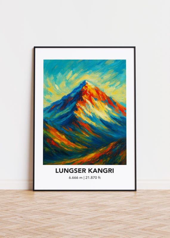 Lungser Kangri Poster Mountain Print Modern Oil Painting Style Art