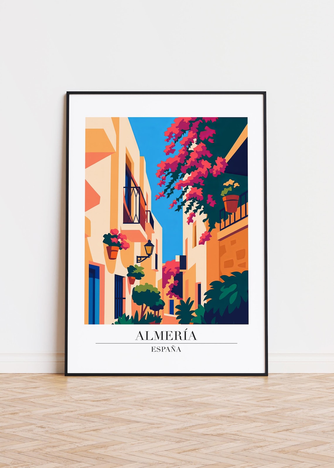 Almeria Spain Old Town Flower Alley Modern Travel Poster Mediterranean Art